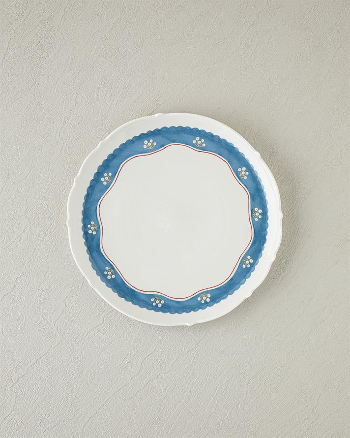 Retro Charm New Bone China Servis Tabağı 27 cm Beyaz - Mavi