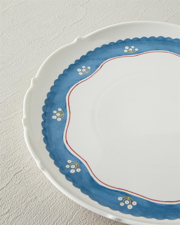 Retro Charm New Bone China Servis Tabağı 27 cm Beyaz - Mavi