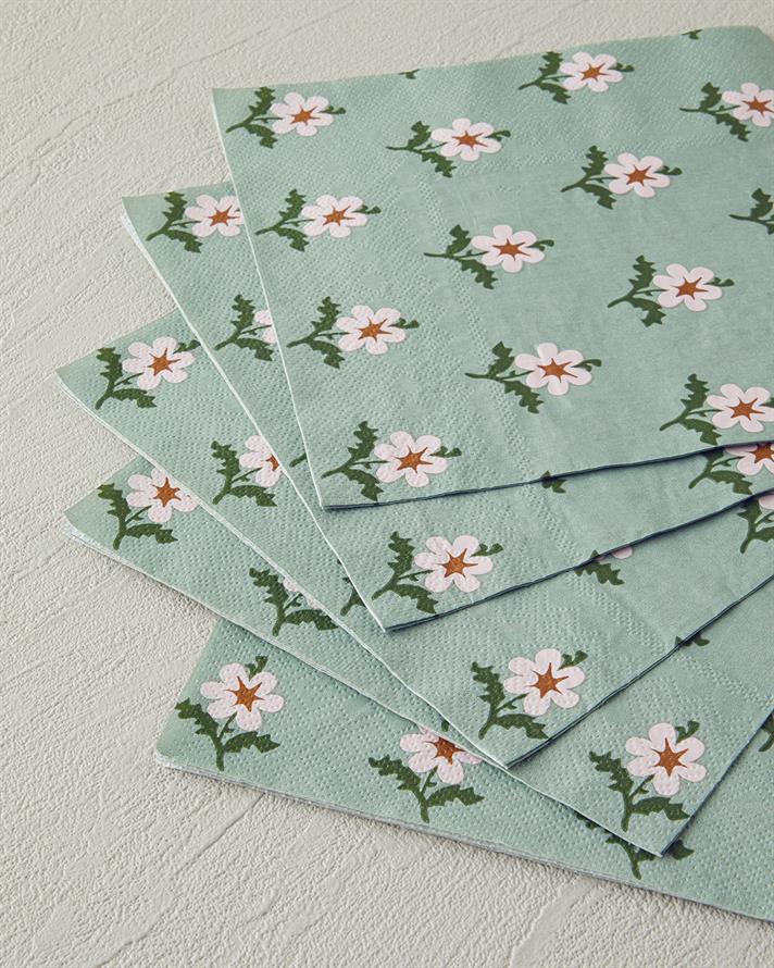 Retro Floral 20li Kağıt Peçete  Yeşil