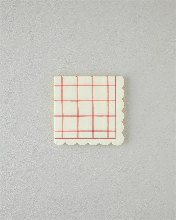 Retro Gingham 20li Kağıt Peçete Krem