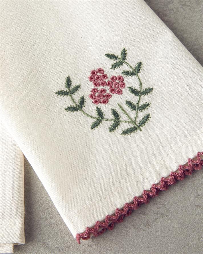 Retro Grids Pamuk Kurulama Bezi Krem - Pembe