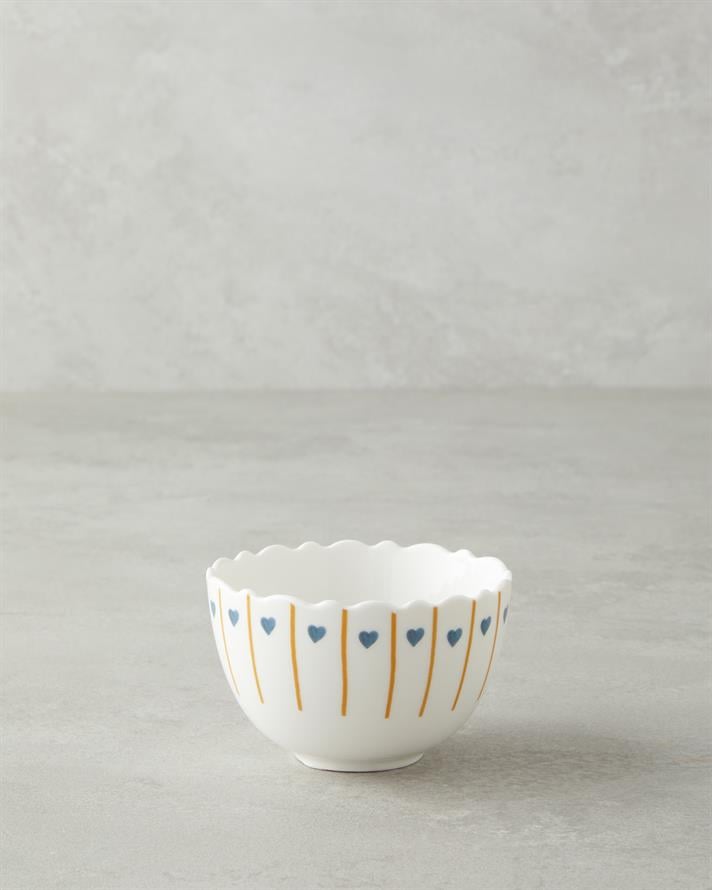 Retro Hearty New Bone China Kase 10 cm Beyaz - Mavi