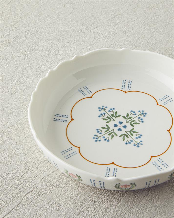 Retro Paisley New Bone China Çukur Tabak 19 cm Beyaz - Mavi