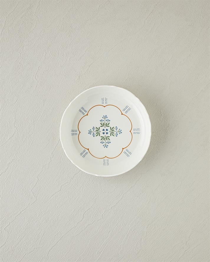 Retro Paisley New Bone China Çukur Tabak 19 cm Beyaz - Mavi