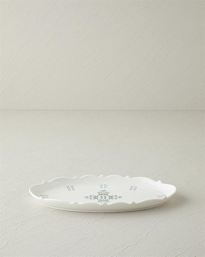 Retro Paisley New Bone China Kayık Tabak 26 cm Beyaz - Mavi