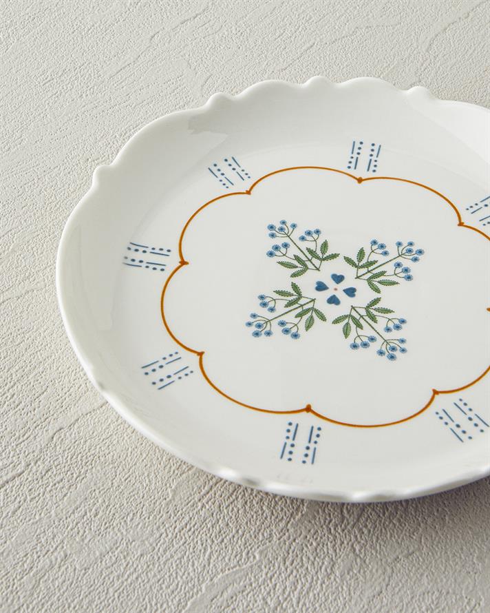 Retro Paisley New Bone China Pasta Tabağı 18 cm Beyaz - Mavi