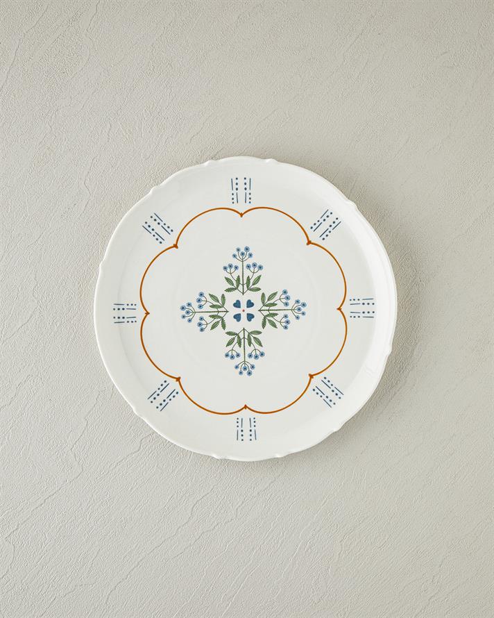 Retro Paisley New Bone China Servis Tabağı 27 cm Beyaz - Mavi