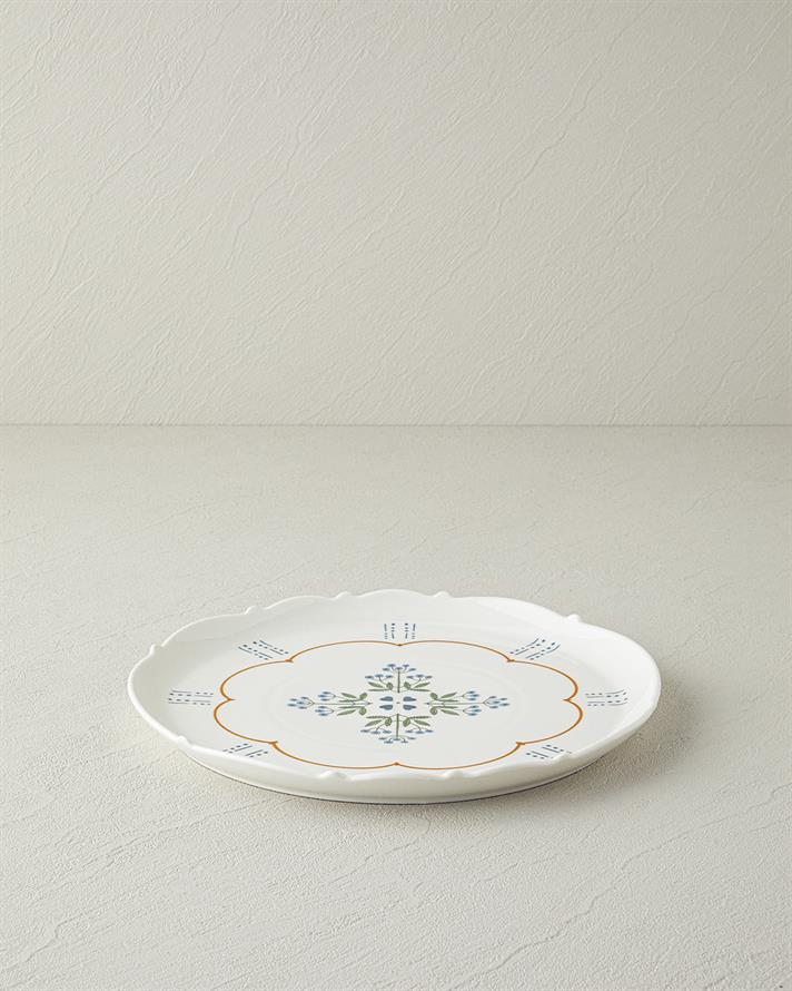 Retro Paisley New Bone China Servis Tabağı 27 cm Beyaz - Mavi