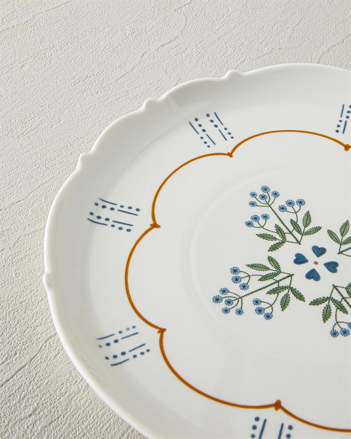 Retro Paisley New Bone China Servis Tabağı 27 cm Beyaz - Mavi