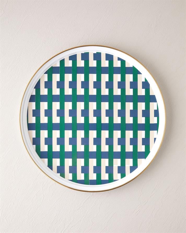 Retro Plaid Emaye Tepsi Lacivert – Yeşil