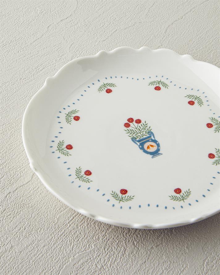 Retro Realm New Bone China Pasta Tabağı 18 cm Beyaz - Turuncu
