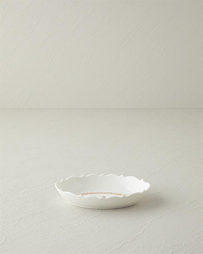 Retro Rosy New Bone China Kayık Tabak 17 cm Beyaz - Turuncu