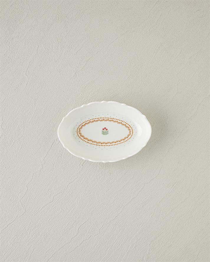 Retro Rosy New Bone China Kayık Tabak 17 cm Beyaz - Turuncu