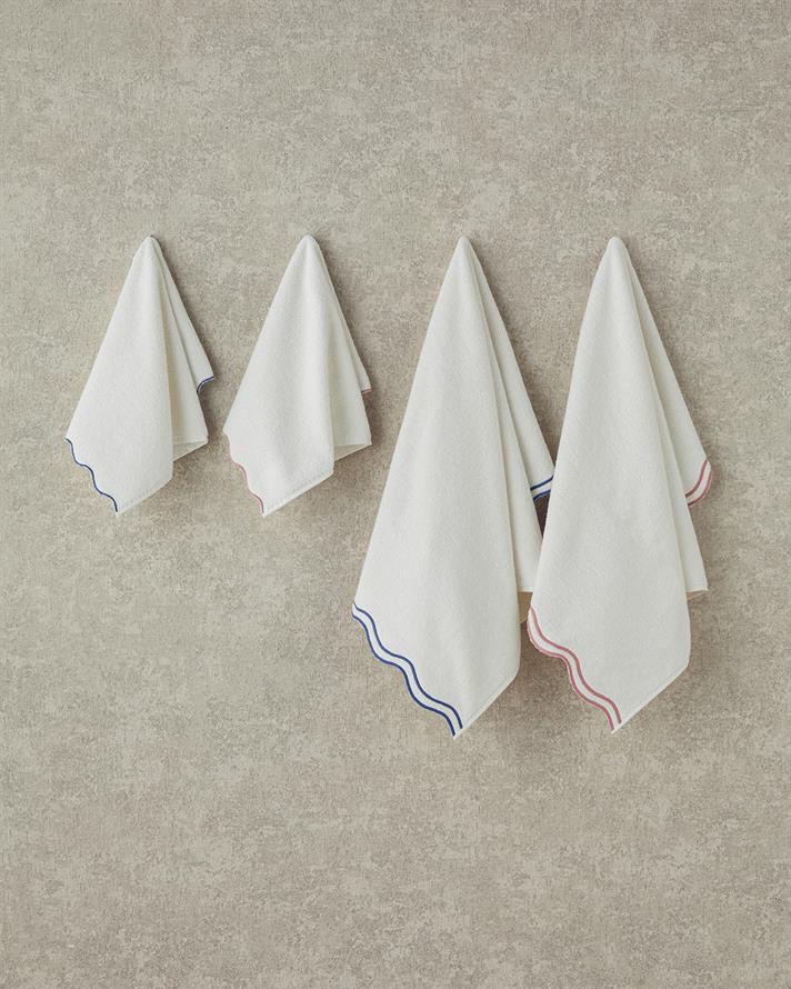 Retro Waves Pamuklu Nakışlı El Havlusu Ekru - Pembe