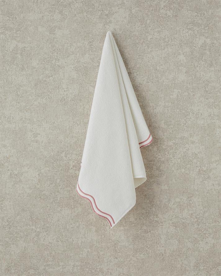 Retro Waves Pamuklu Nakışlı Yüz Havlusu Ekru - Pembe