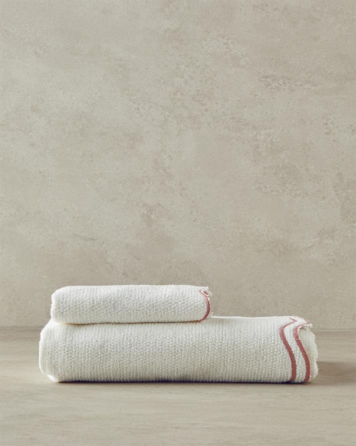 Retro Waves Pamuklu Nakışlı Yüz Havlusu Ekru - Pembe