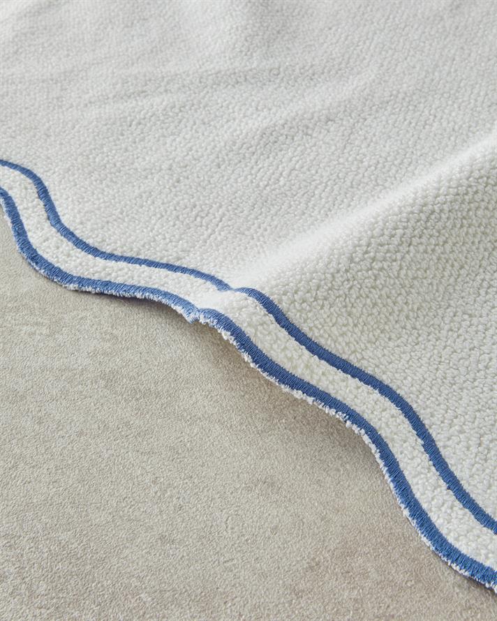 Retro Waves Pamuklu Nakışlı Yüz Havlusu 50x80 cm Ekru - Mavi