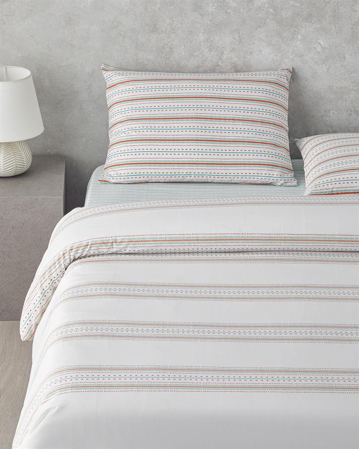 Rhythmic Line Kolay Ütülenir Tek Kişilik Çarşaflı Nevresim Takımı 160x220 cm Turuncu-yeşil