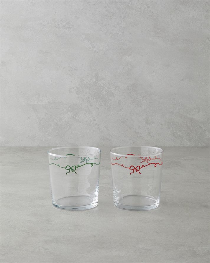 Ribbon Joy Cam 2li Bardak 380 ml Kırmızı - Yeşil