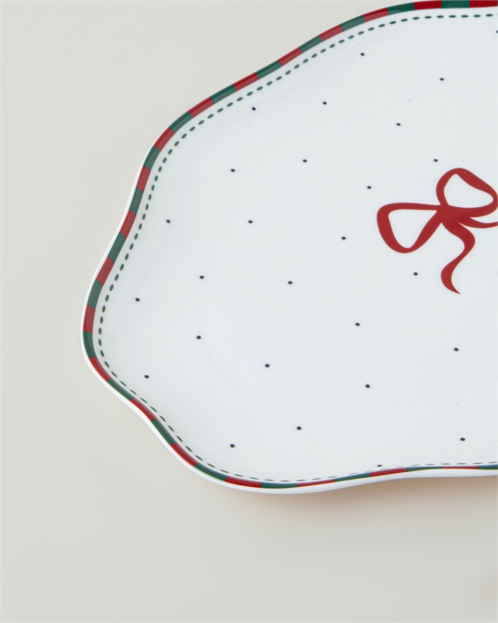 Ribbon Joy New Bone Kayık Tabak 25 cm Kırmızı - Yeşil