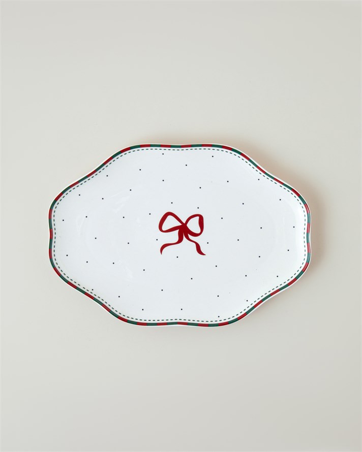 Ribbon Joy New Bone Kayık Tabak 25 cm Kırmızı - Yeşil