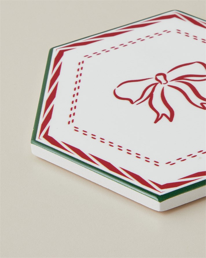Ribbon Joy Seramik Bardak Altlığı 11 cm Kırmızı