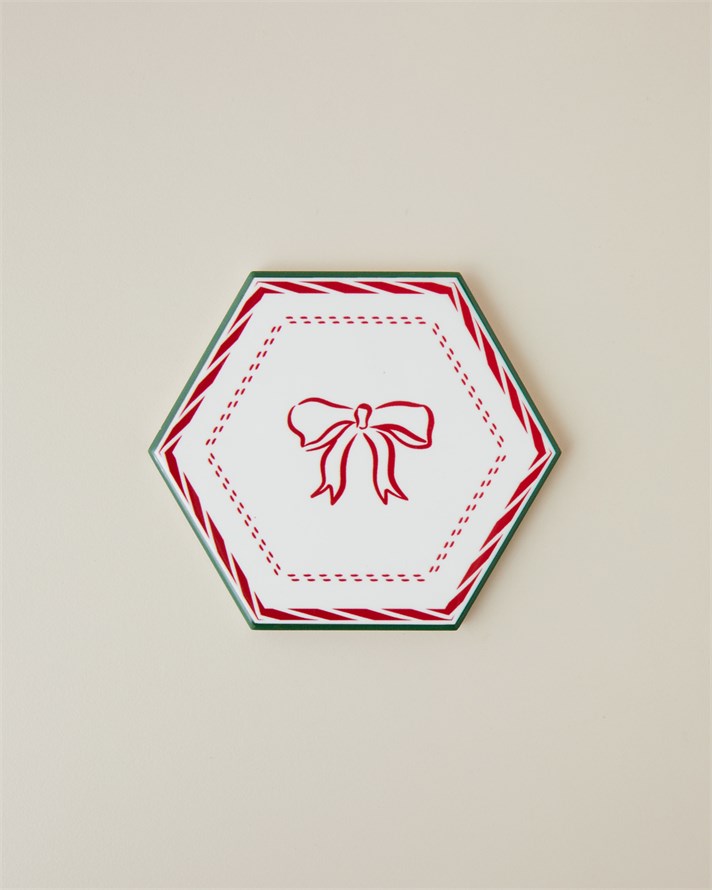 Ribbon Joy Seramik Bardak Altlığı 11 cm Kırmızı
