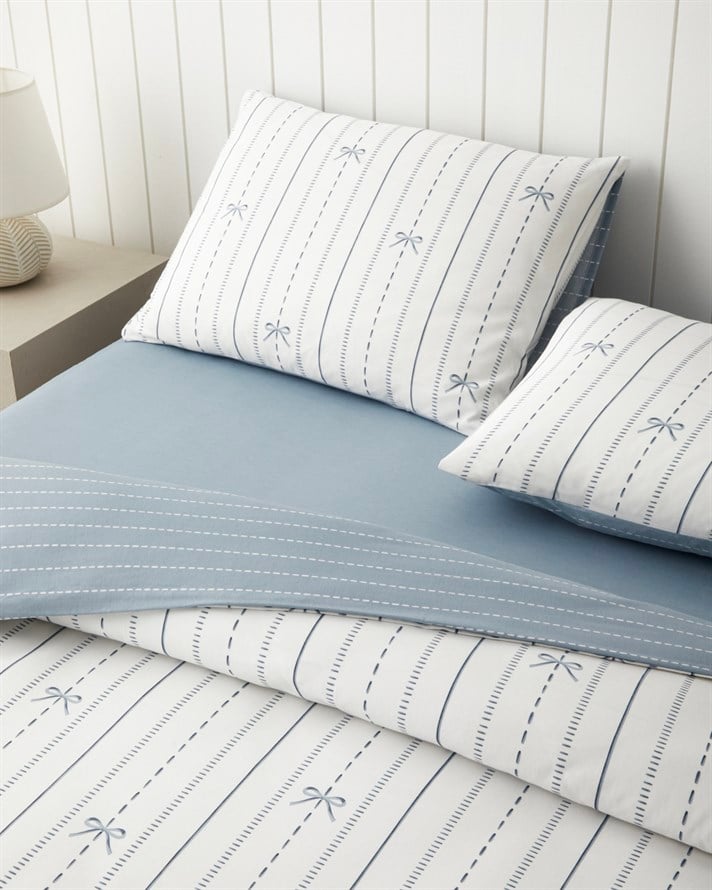 Ribbon Line Kolay Ütülenir Çift Kişilik Nevresim Takımı 200x220 cm Mavi