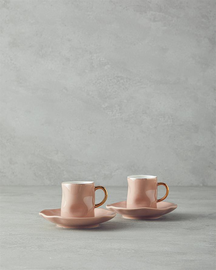 Rolly New Bone China Kahve Fincan Takımı 4 Parça 2 Kişilik Pudra