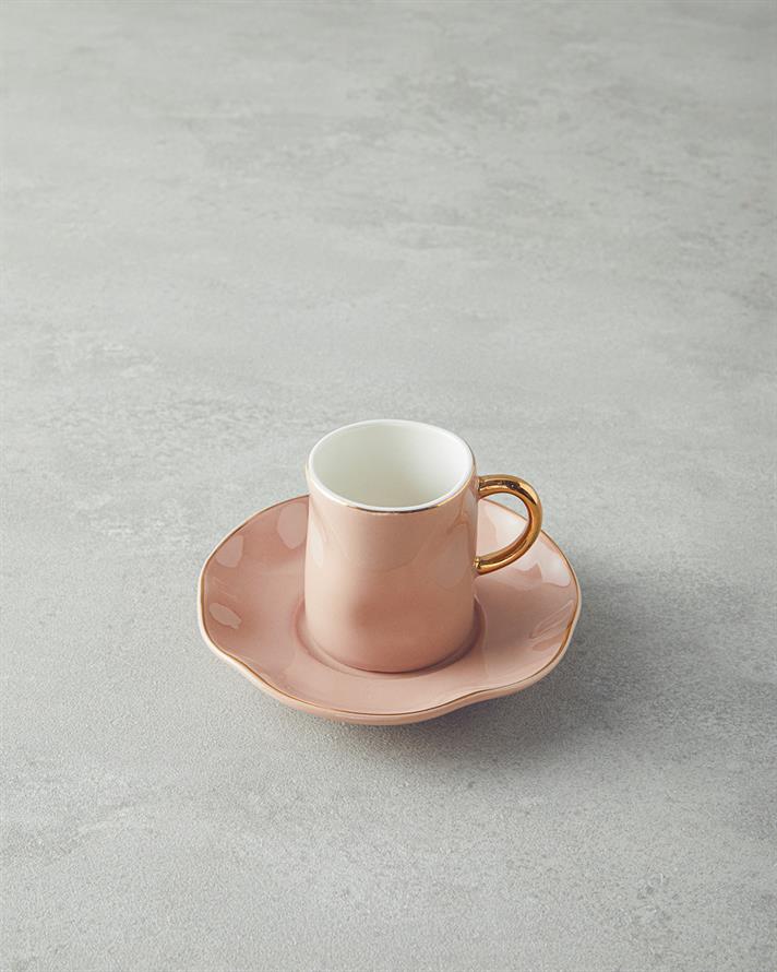 Rolly New Bone China Kahve Fincan Takımı 4 Parça 2 Kişilik Pudra