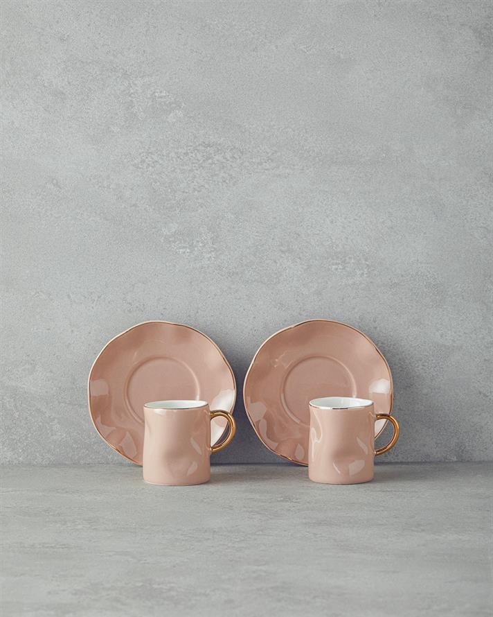 Rolly New Bone China Kahve Fincan Takımı 4 Parça 2 Kişilik Pudra