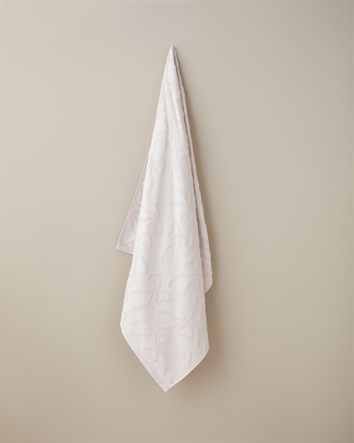 Romance Ribbon Pamuk Jakarlı Banyo Havlusu 90x150 cm Pudra