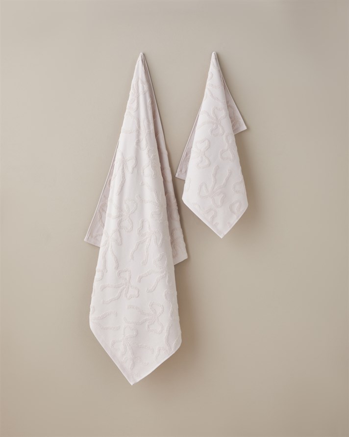 Romance Ribbon Pamuk Jakarlı Yüz Havlusu 50x80 cm Pudra