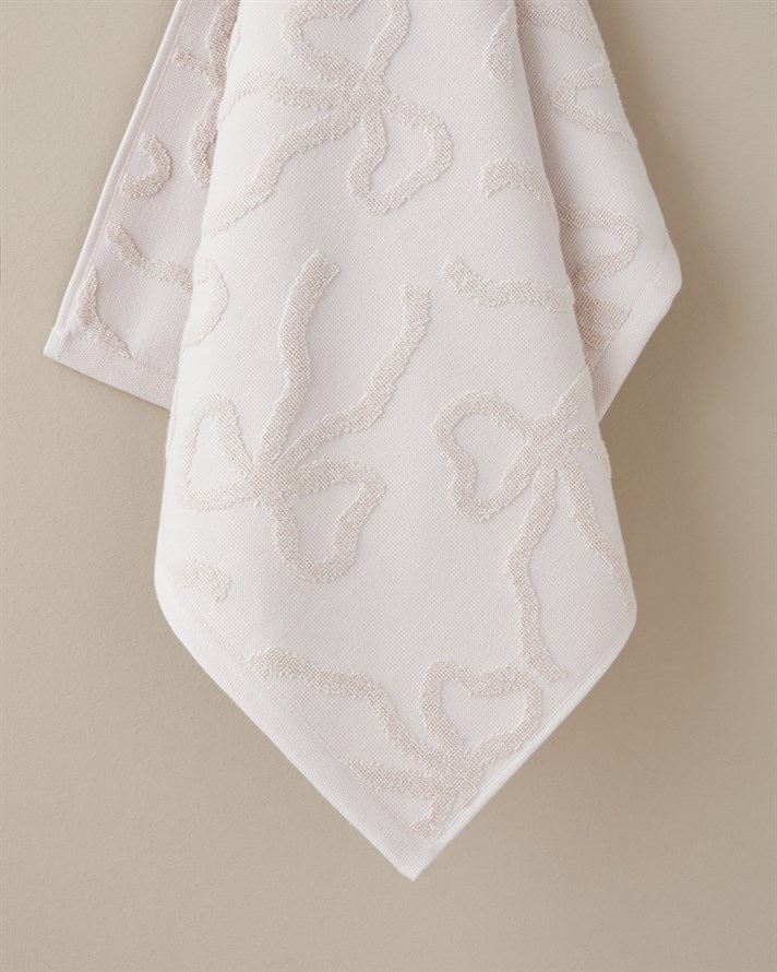 Romance Ribbon Pamuk Jakarlı Yüz Havlusu 50x80 cm Pudra