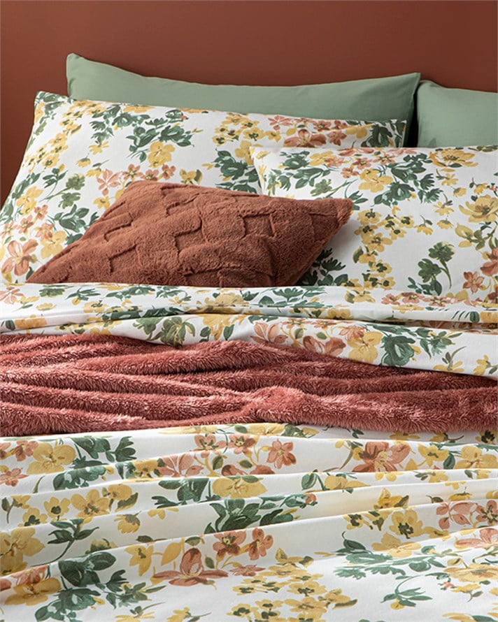 Romantic Ivy Kolay Ütülenir Çift Kişilik Çarşaflı Nevresim Takımı Terracotta