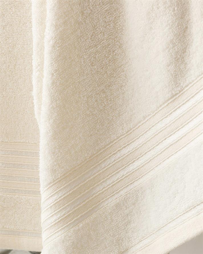 Romantic Stripe Floşlu Pamuklu Banyo Havlusu Takımı Ekru
