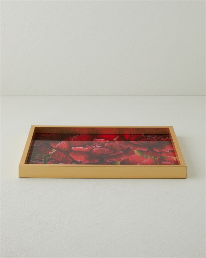 Rose Scent Cam Dekoratif Tepsi 30x42 cm Kırmızı