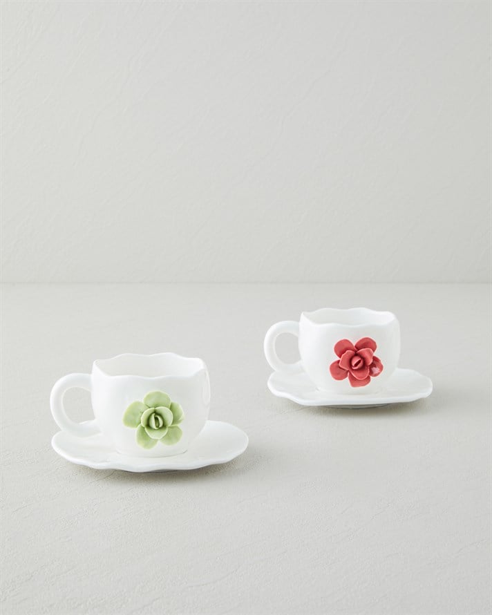 Rosea New Bone China 4 Parça 2 Kişilik Kahve Fincan Takımı 100 ml Pembe - Mint