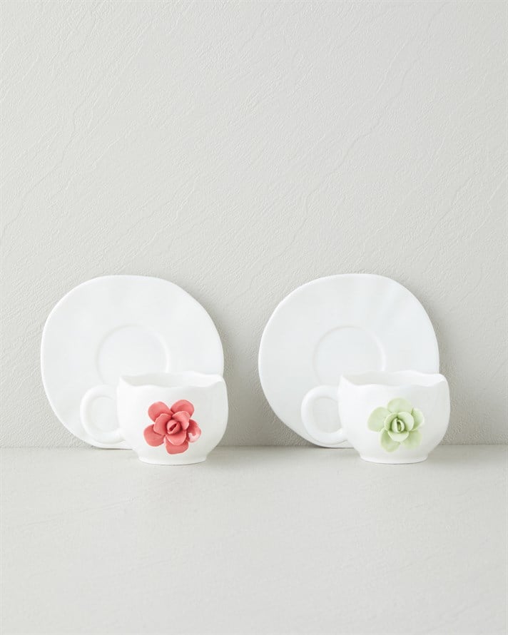 Rosea New Bone China 4 Parça 2 Kişilik Kahve Fincan Takımı 100 ml Pembe - Mint