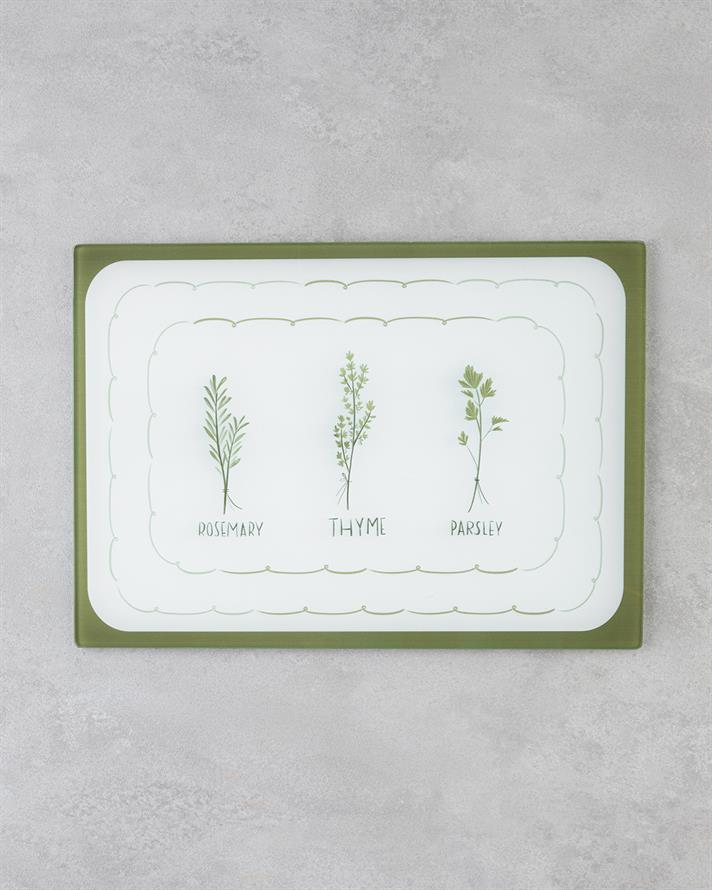 Rosemary Cam Kesme Tahtası 25x35 cm Yeşil-Beyaz