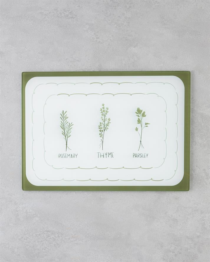 Rosemary Cam Kesme Tahtası 25x35 cm Yeşil-Beyaz