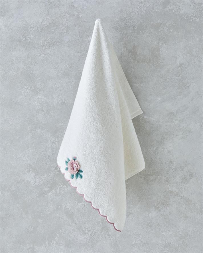 Rossy Pamuklu Kabartma Nakışlı Yüz Havlusu 50x80 cm Ekru