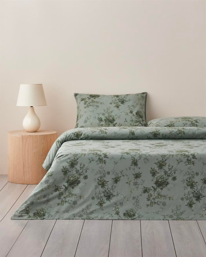 Rosy Glow Pamuk Tek Kişilik Nevresim Takımı 160x220 cm Yeşil