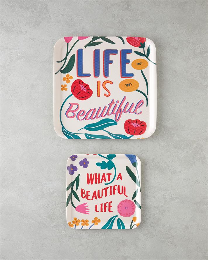 Rosy Life Melamin Kaydırmaz 2li Tepsi 33-24 cm Renkli