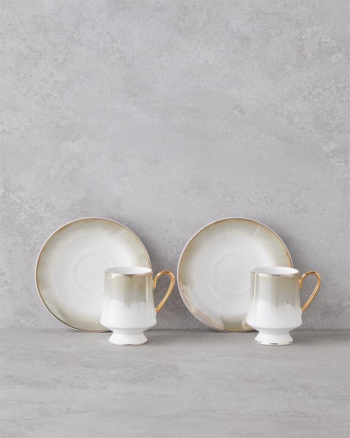 Royals New Bone China 4 Parça 2 Kişilik Kahve Fincan Takımı 90 ml Vizon