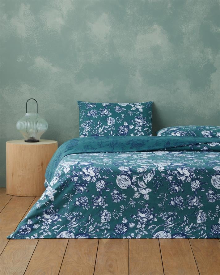 Ruby Garden Flanel Tek Kişilik Çarşaflı Nevresim Takımı 160x220 cm Koyu Yeşil