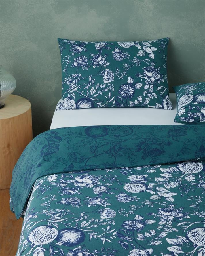 Ruby Garden Flanel Tek Kişilik Çarşaflı Nevresim Takımı 160x220 cm Koyu Yeşil