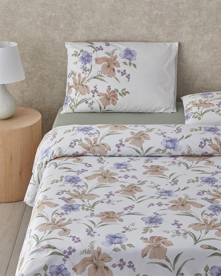 Rustic Blossom Pamuk Tek Kişilik Nevresim Takımı 160x220 cm Lila - Bej