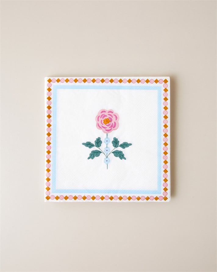 Rustic Florals Kağıt 20li Kağıt Peçete 33x33 cm Mavi - Pembe