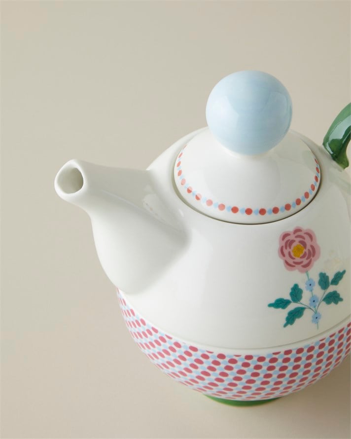 Rustic Florals New Bone China Demlik Seti 380 – 260 ml Mavi - Pembe